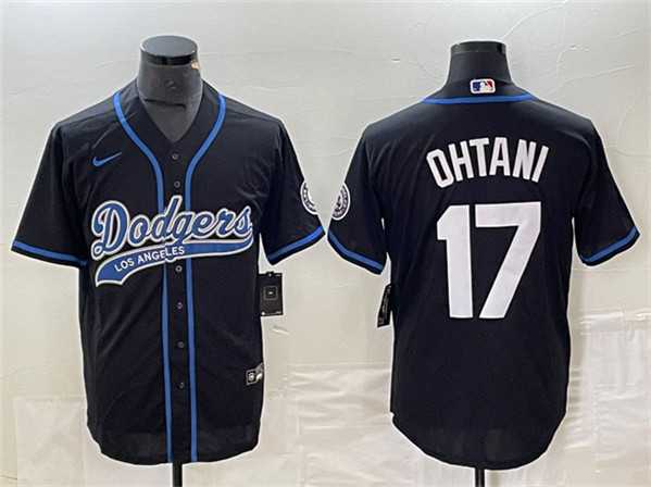 Men%27s Los Angeles Dodgers #17 Shohei Ohtani Black Cool Base With Patch Stitched Baseball Jersey